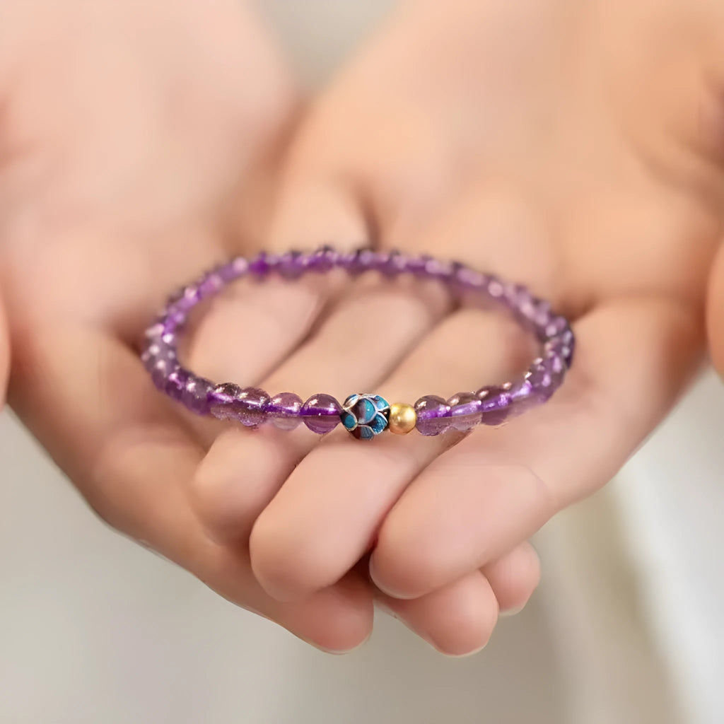 Nine purple lotus bracelet with Chinese student style retro design and mixed material construction
