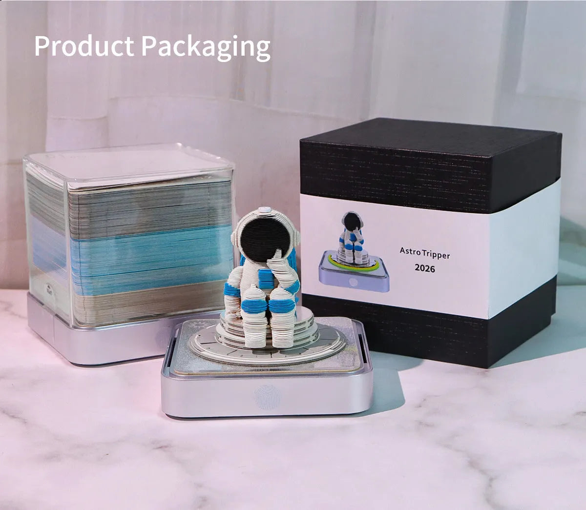 Creative 3D sticky notes 2026 paper carving calendar Space Walker Chinese classical style on desk
