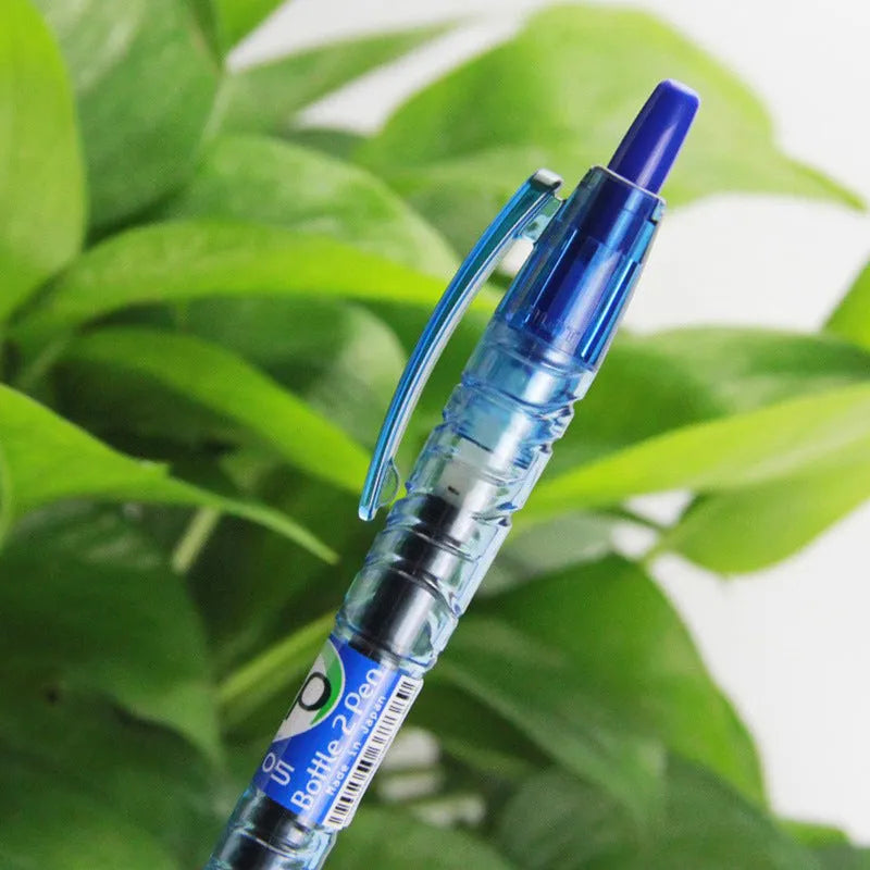Press pen 0.5mm retractable gel pen with transparent blue barrel and black ink