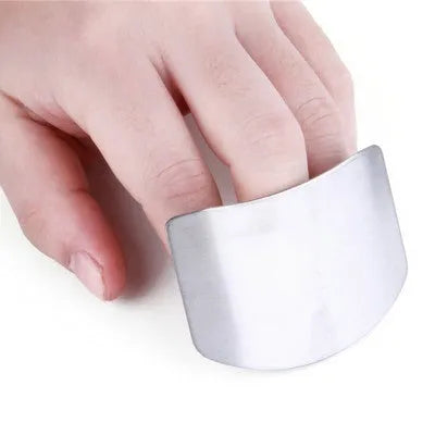 Stainless steel finger guard for cutting vegetables showing single and double finger protection options