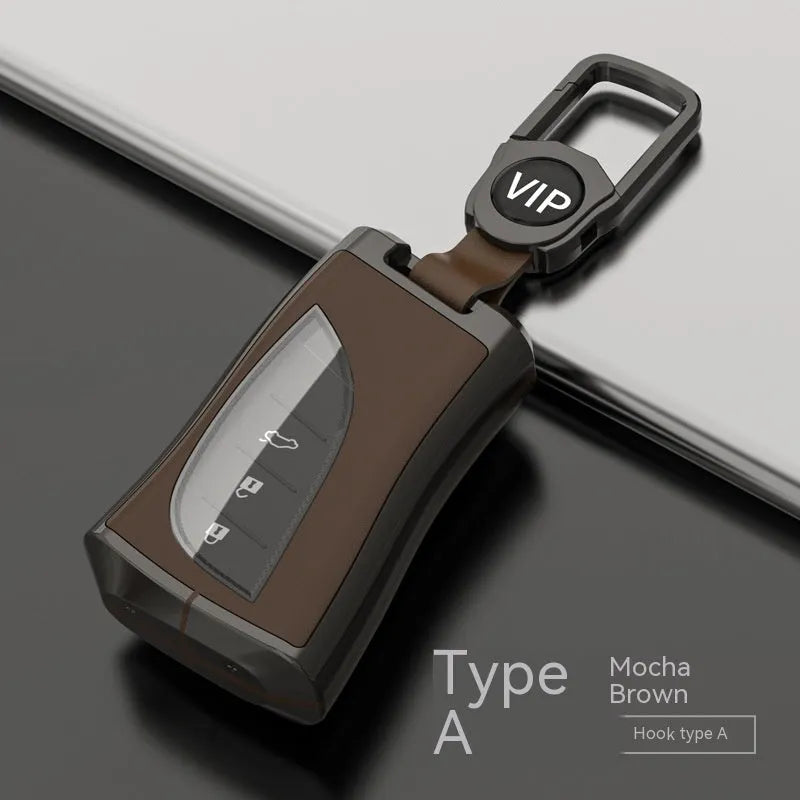 Lexus car key case cover in black, made from zinc alloy and TPU, shown in single shell style.