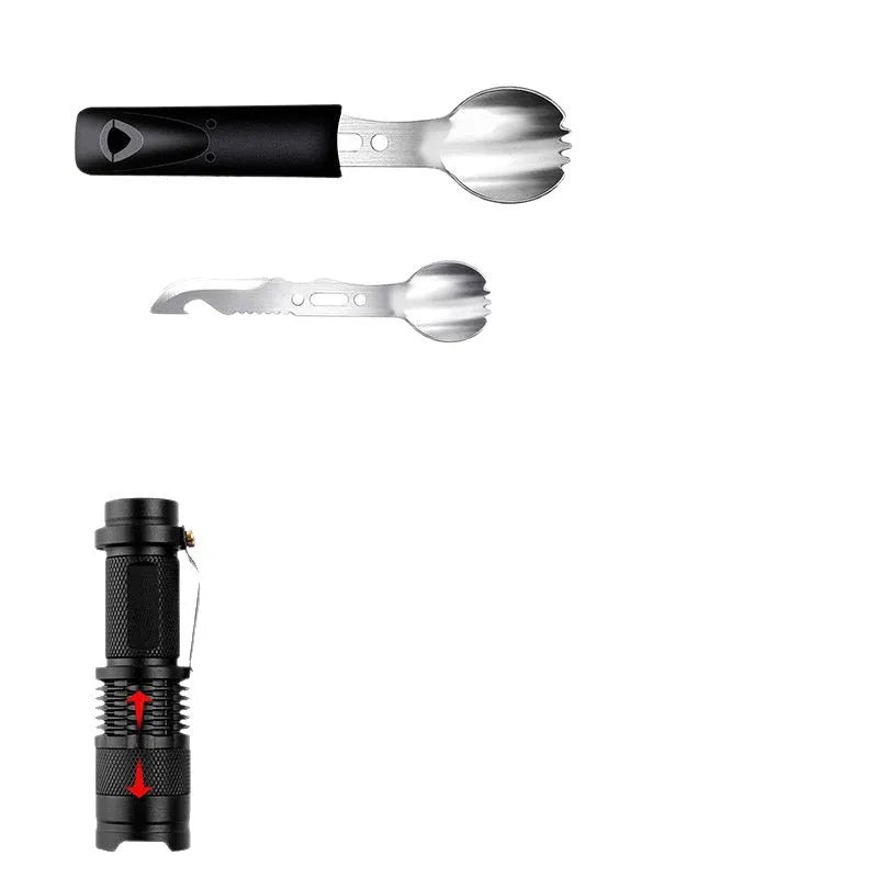 60-in-one outdoor survival tool kit in black and silver case measuring 21x11x5.5cm