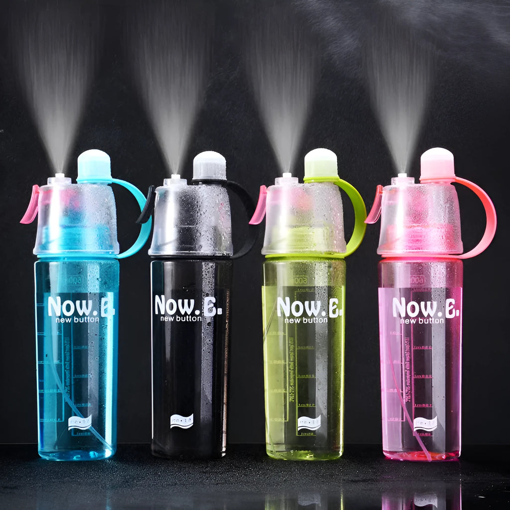 Portable green outdoor mist spray cup with handle, scale, and leakproof pad.