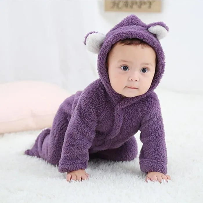 Unisex baby romper winter cotton blend pullover O-neck in brown for infant 0-12 months