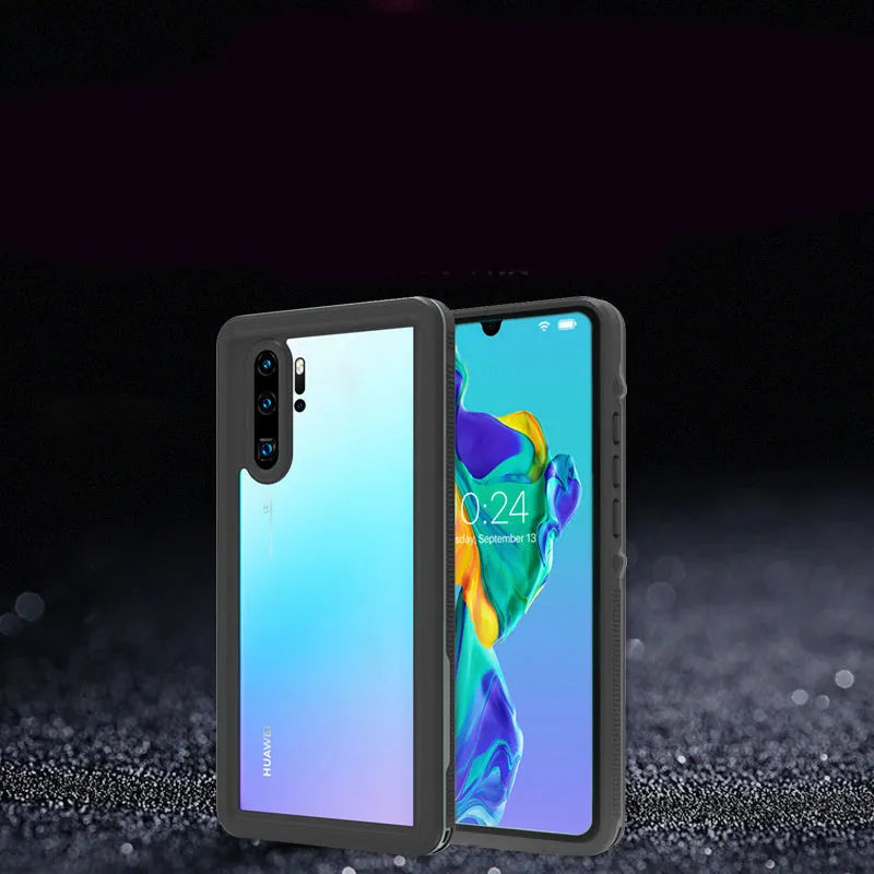 Huawei P30 series mobile phone case in black and blue colours with wave point pattern