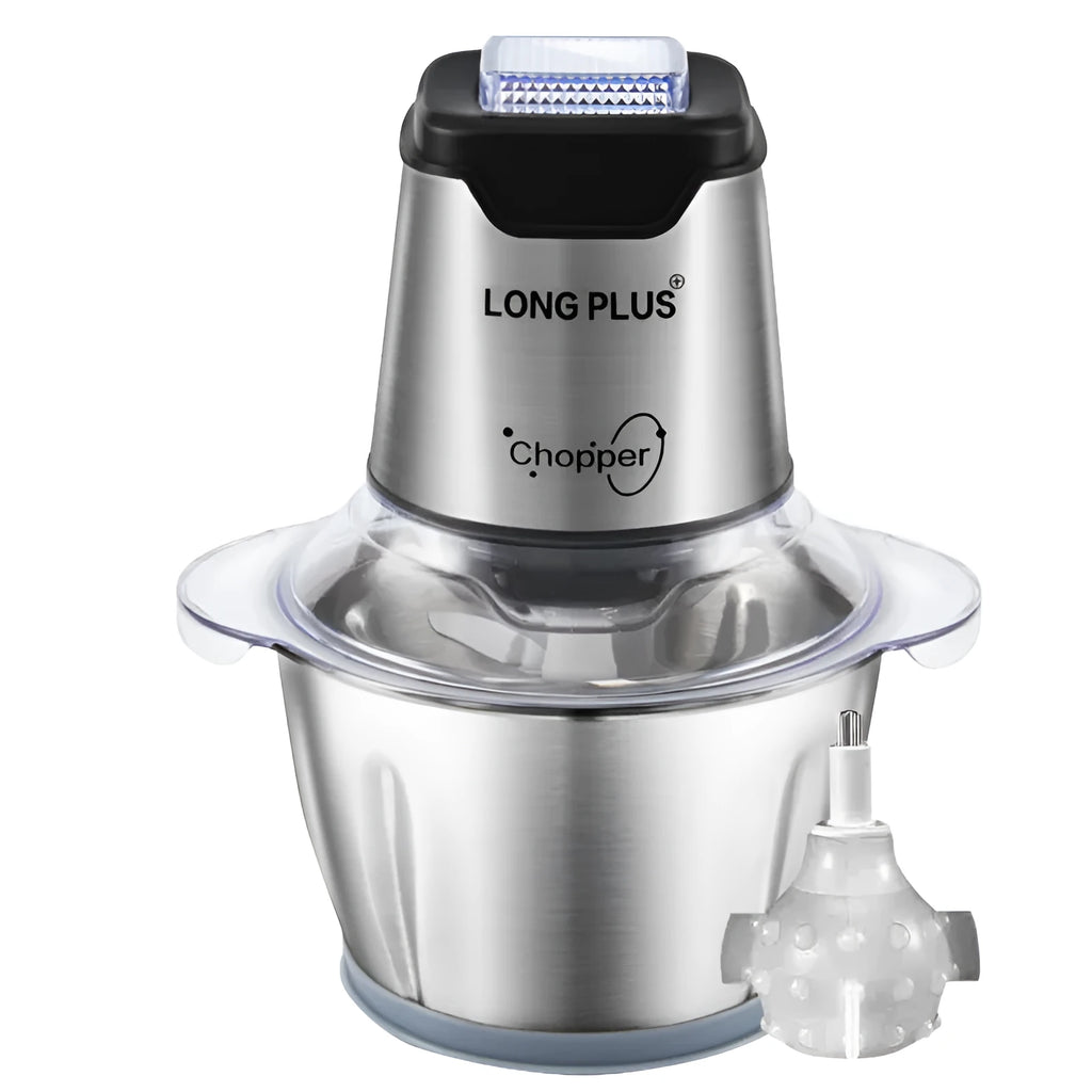 Electric garlic peeler appliance for use with a LONG PLUS brand meat grinder.