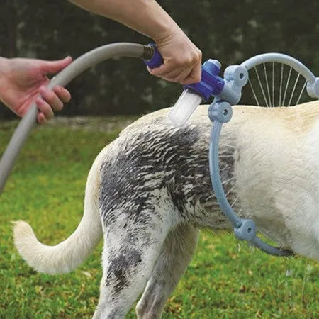 One-key foldable pet bathing hose with 40 cm ring, PVC dog shower tool connected to garden hose