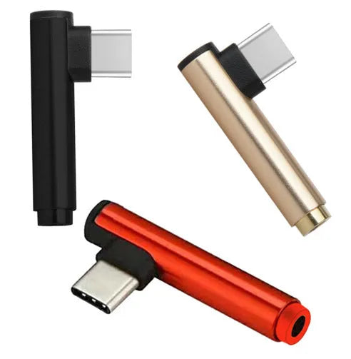 Aluminium Type-C audio charging adapter with elbow design in five colour options