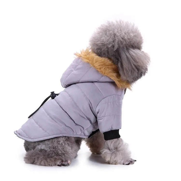 Polyester pet winter clothing in green, grey or red, sizes S M L XL for dogs and cats