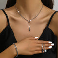 Women's wedding jewellery three-piece set with rhinestone heart pendants and snake bone chain