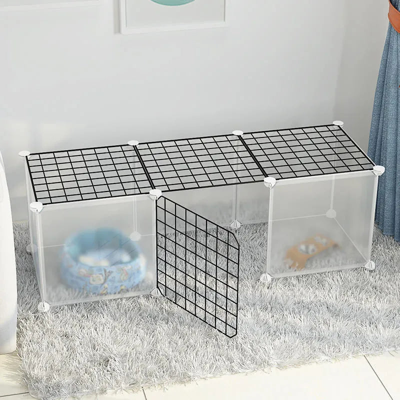 Small dog indoor isolation fence cage with modular panels, clips, and optional door in black, white, or white checkered