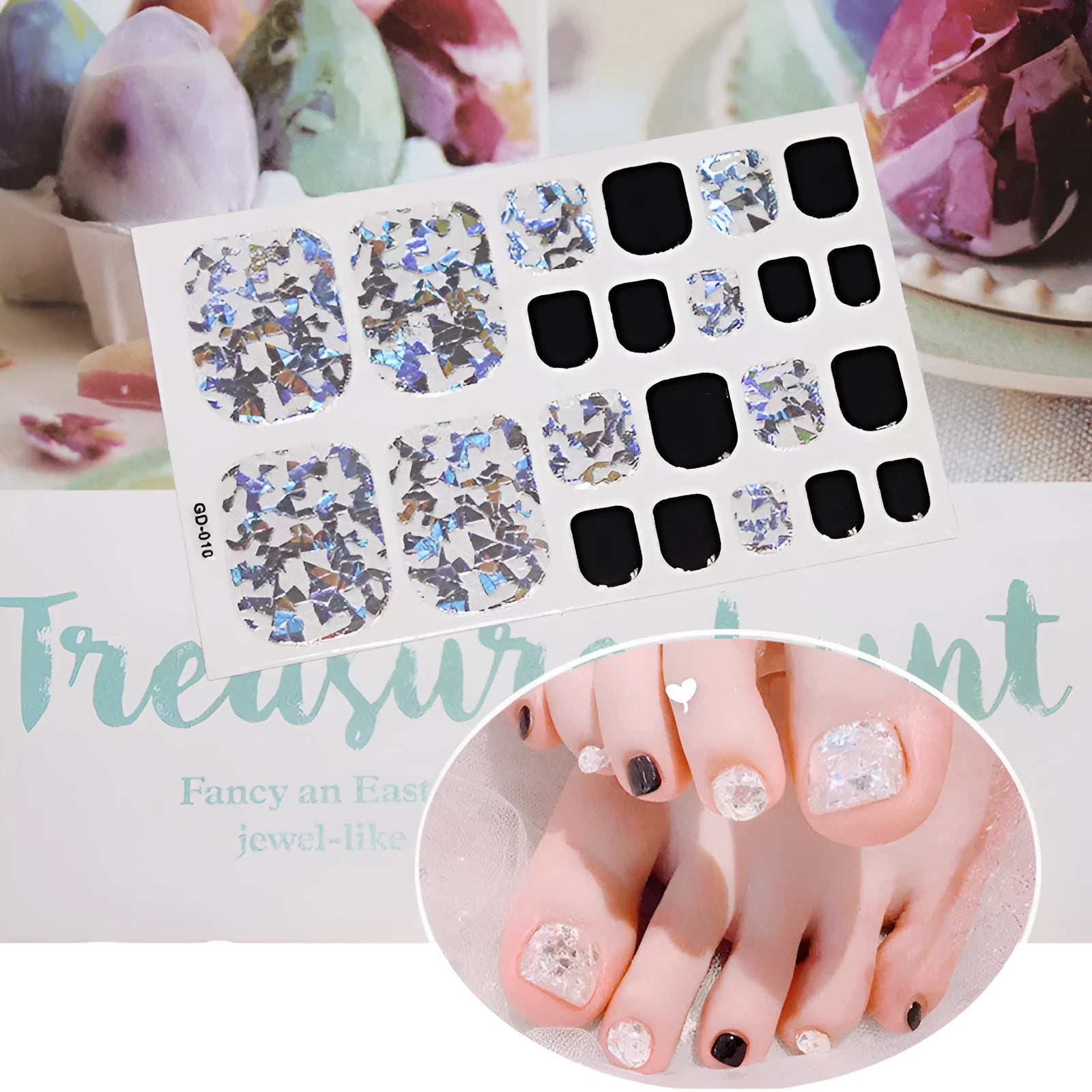 Waterproof foot nail stickers 22 small stickers in 14 tips colour GD001