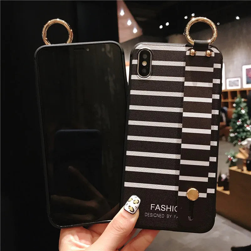 Striped phone case with 3D relief pattern in matte black TPU soft shell for iPhone models