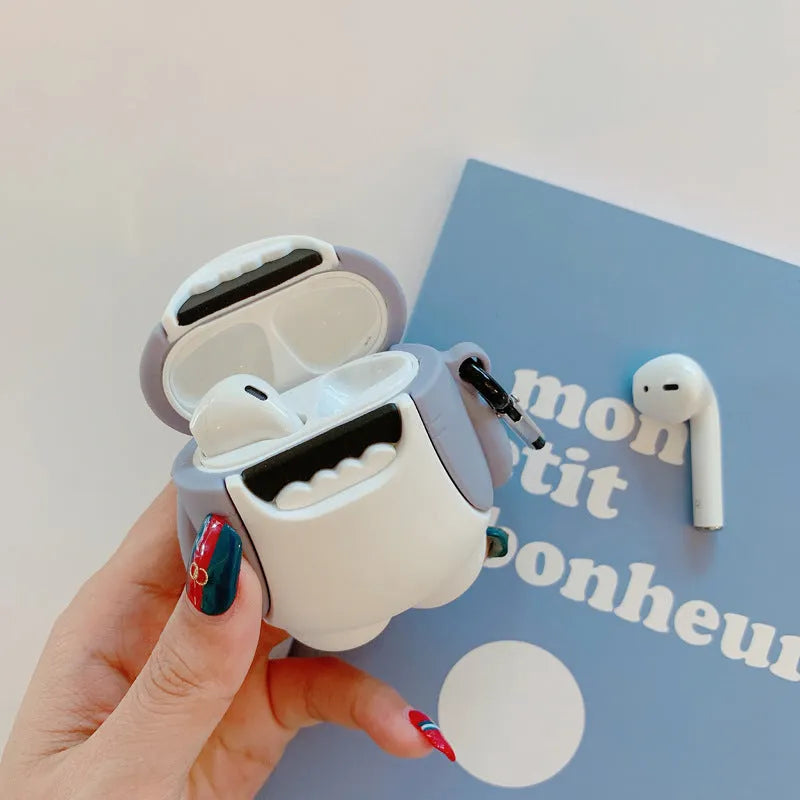 Silicone shark fin design protective cover for Apple AirPods 1 and 2 earphones.