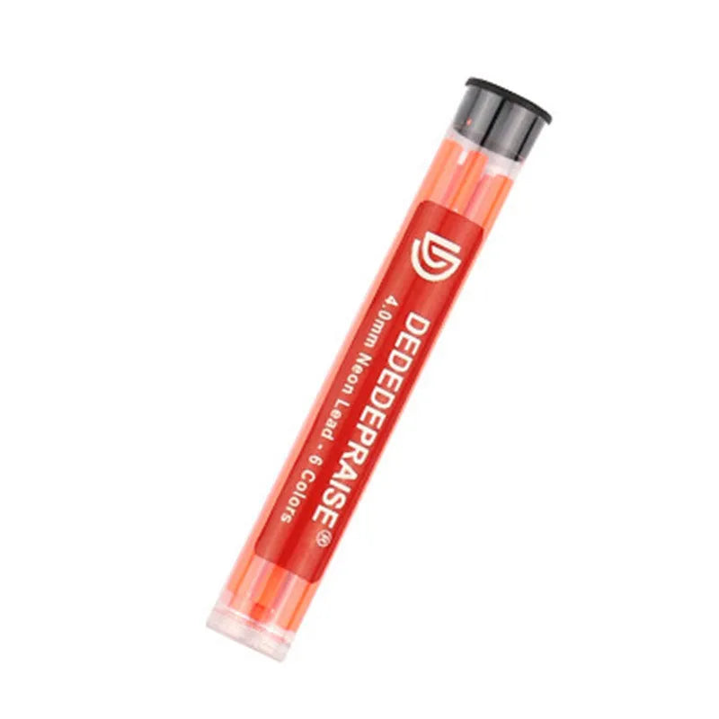4.0mm mechanical drawing pencil with six tubes of coloured lead refills in blue green orange yellow rose red orange red