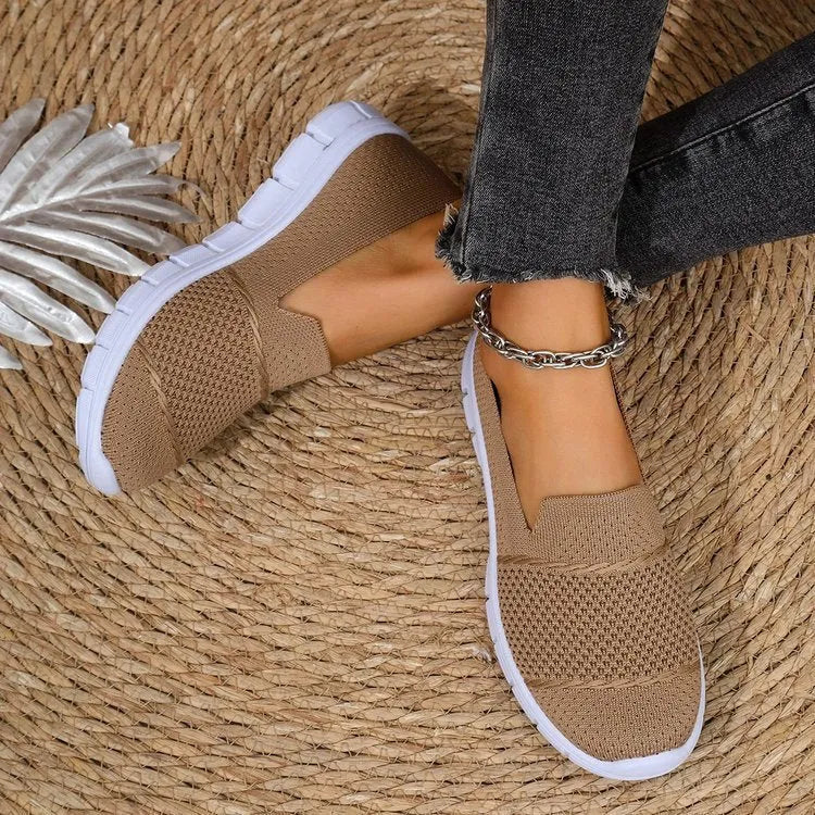 Women's mesh breathable flat casual shoes in black, light grey, dark grey, or khaki, sizes 36-43