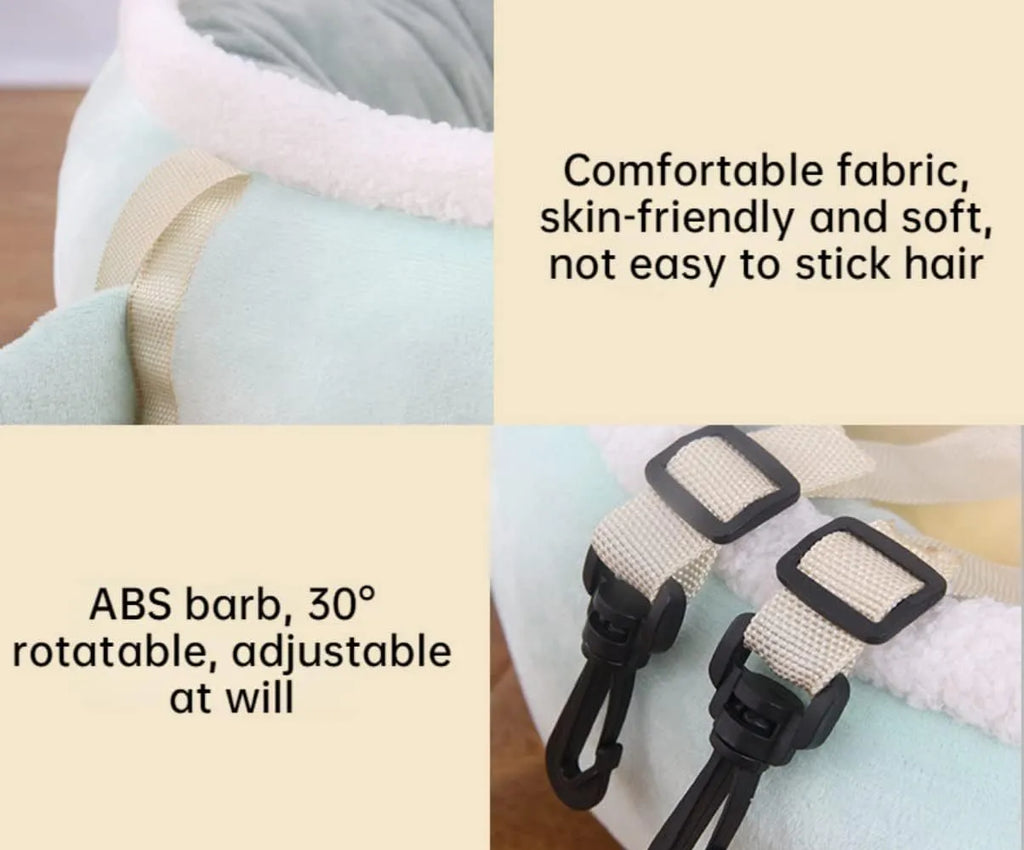 Green chick-shaped cat bed shown both flat and hanging as a hammock for a small cat