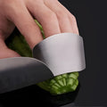 Stainless steel finger guard for cutting vegetables showing single and double finger protection options