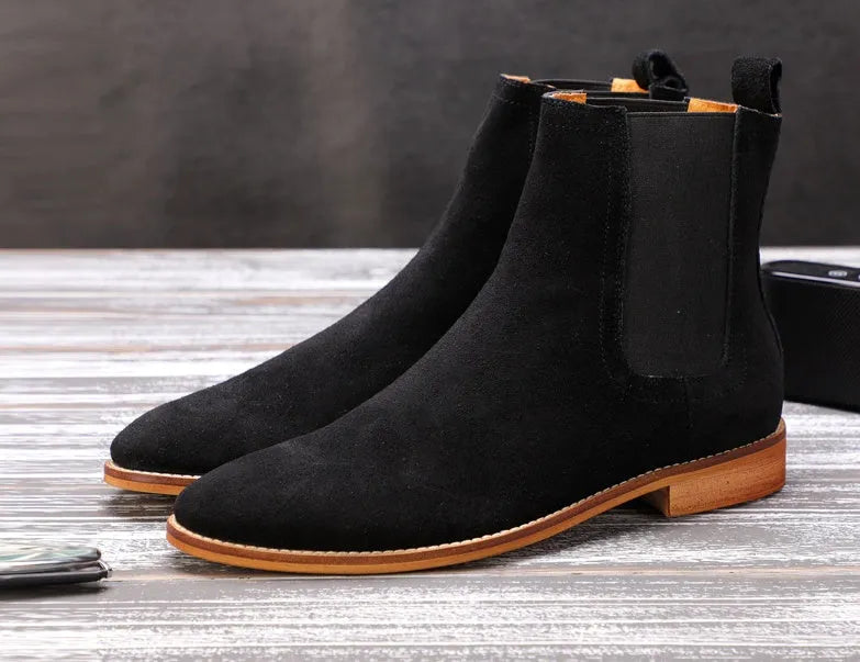 Men's genuine leather Chelsea boots in khaki with side zip closure and ankle height