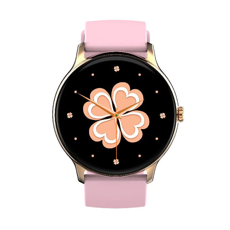 Black smartwatch on a silicone band showing a blood pressure reading on its 1.28-inch screen.