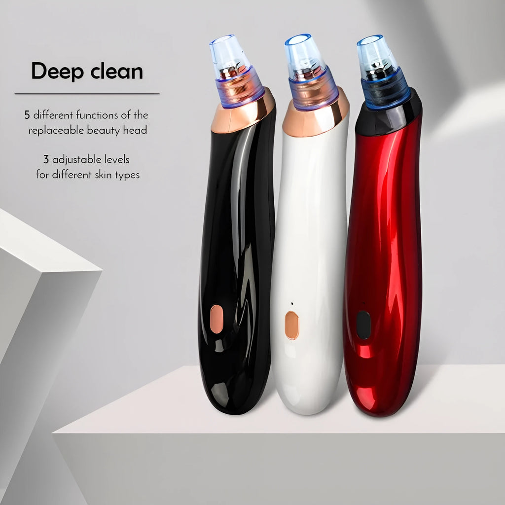 Electric blackhead remover tool with vacuum suction and multiple nozzle attachments