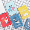 Alpaca cartoon design notepad showing paper cover, available in A5, A6, and A7 sizes