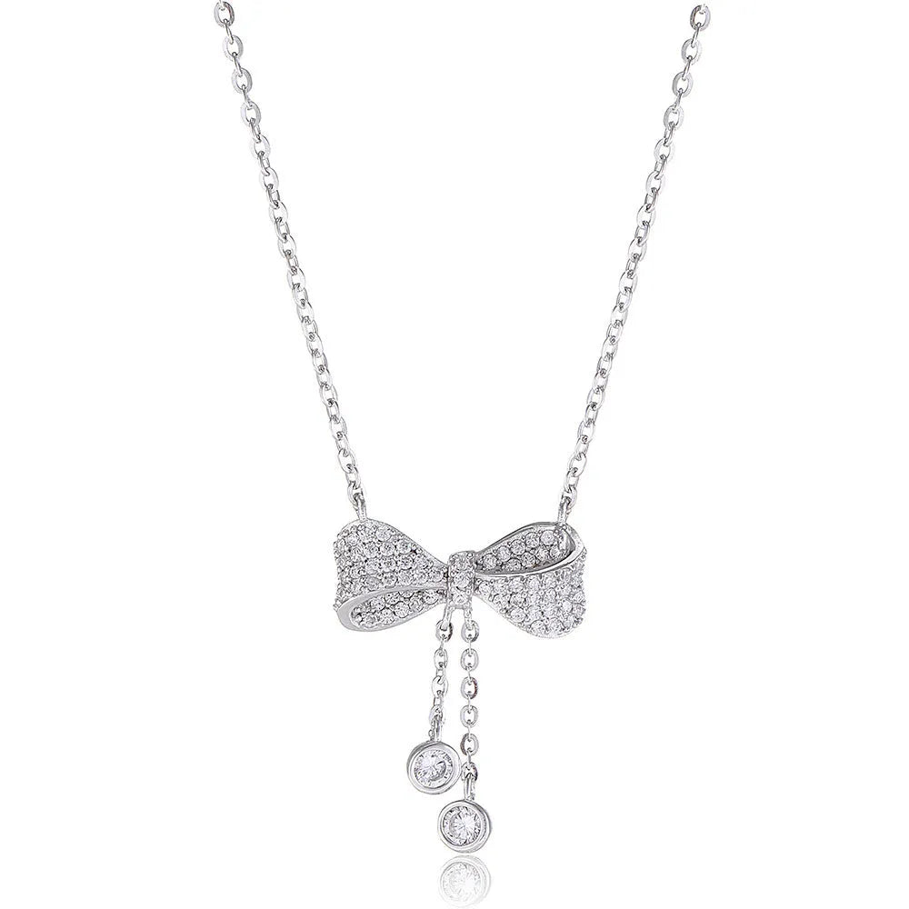 S925 sterling silver necklace with bow pendant on O-ring chain