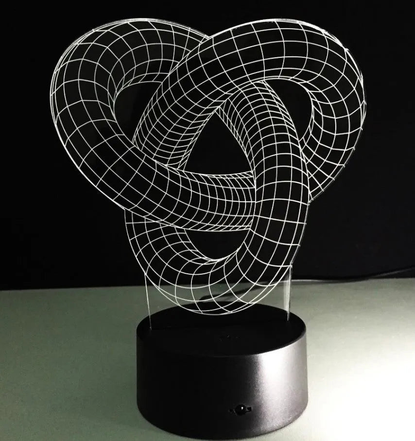 Knot 2 3D optical illusion LED lamp with hologram effect, USB powered, remote control or touch style