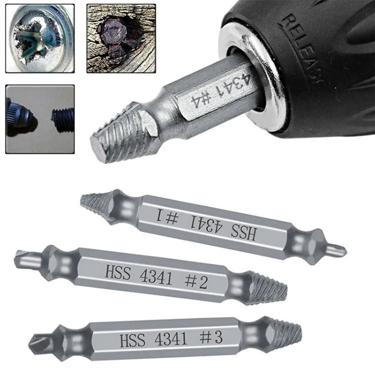 6-piece slip-tooth head screw remover set with high-speed steel construction for stripped screw removal