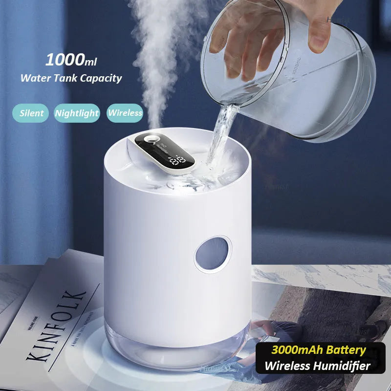 Wireless USB humidifier in white with water tank for small rooms under 10 square metres