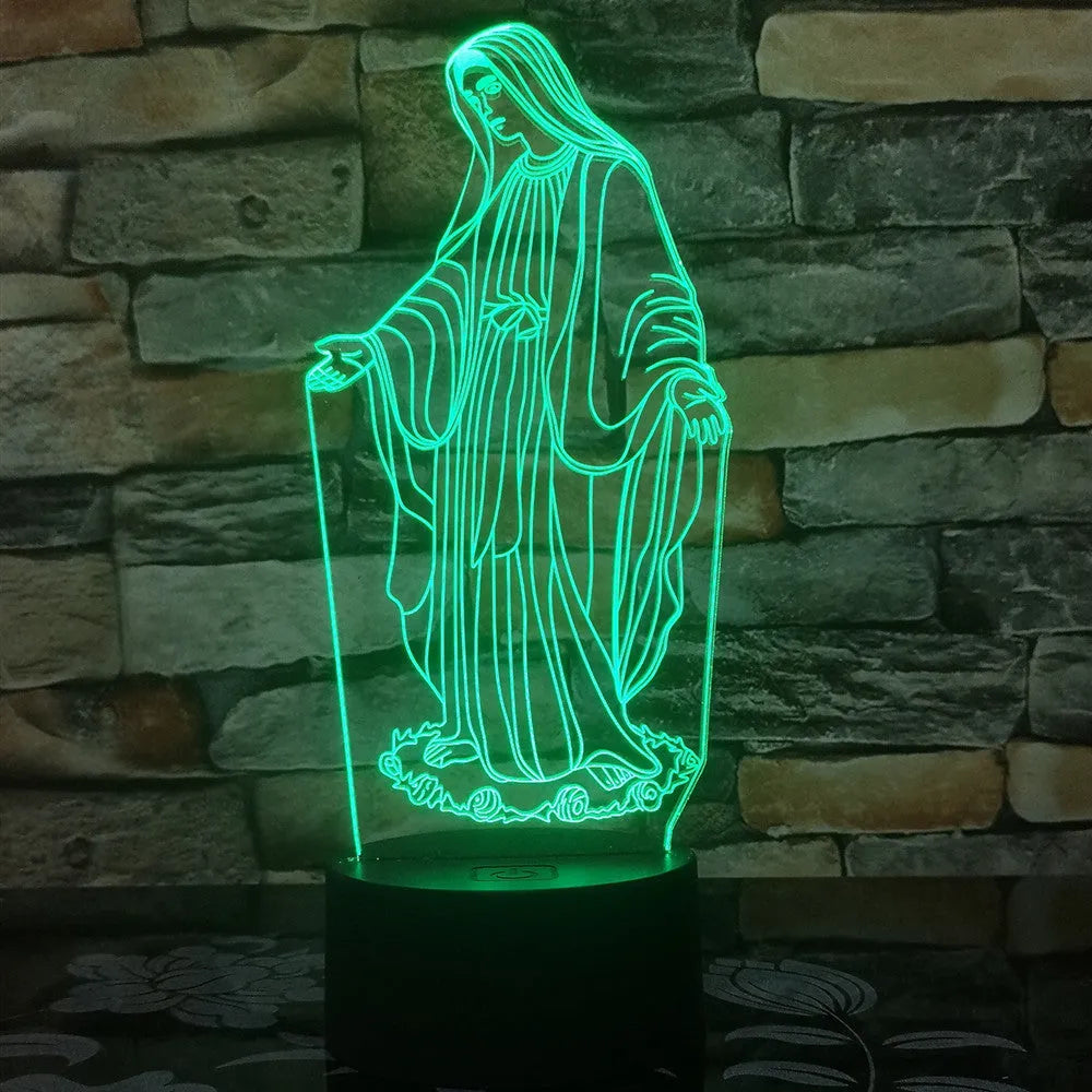3D LED night light with laser engraved acrylic plate showing dual ring pattern, ABS base with touch controls