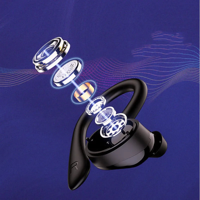True wireless in-ear sports stereo gaming headset with Bluetooth 5.0, hanging-ear design, bilateral stereo, available in Angel Eyes and Perfect Circle