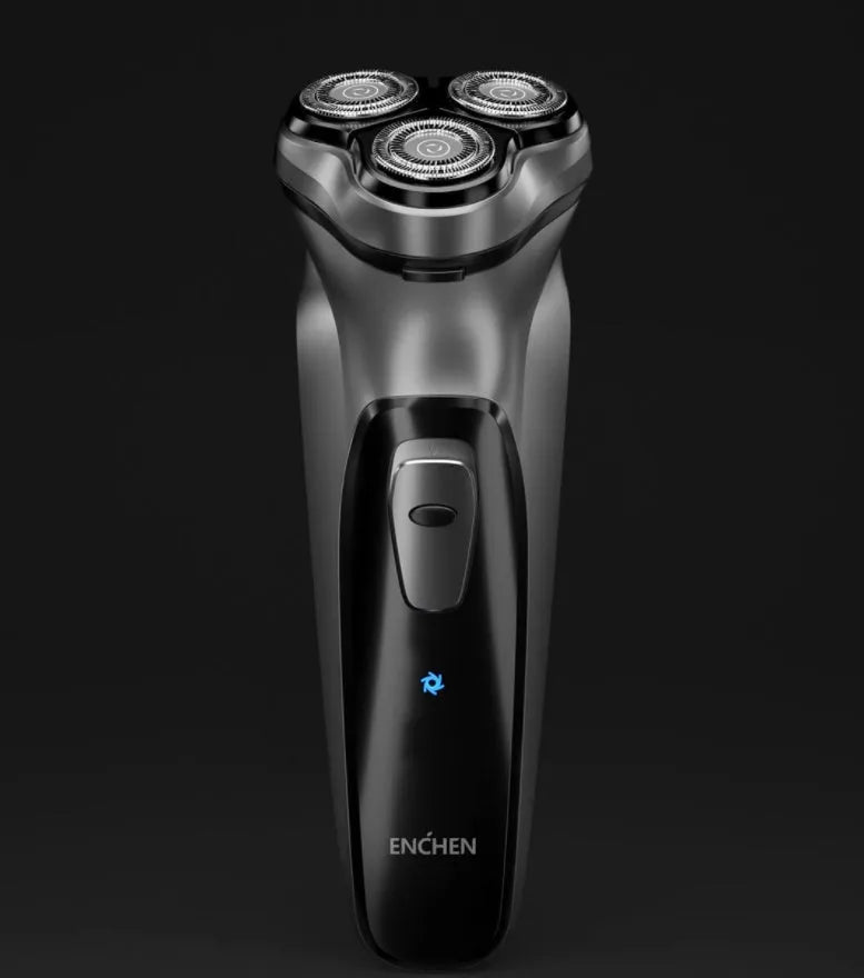 BlackStone three-blade electric shaver in silver black with 3D floating steel blades and Type-C charging.