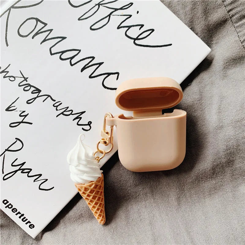 Silicone protector case for Apple AirPods 2 in a cylinder ice cream design.