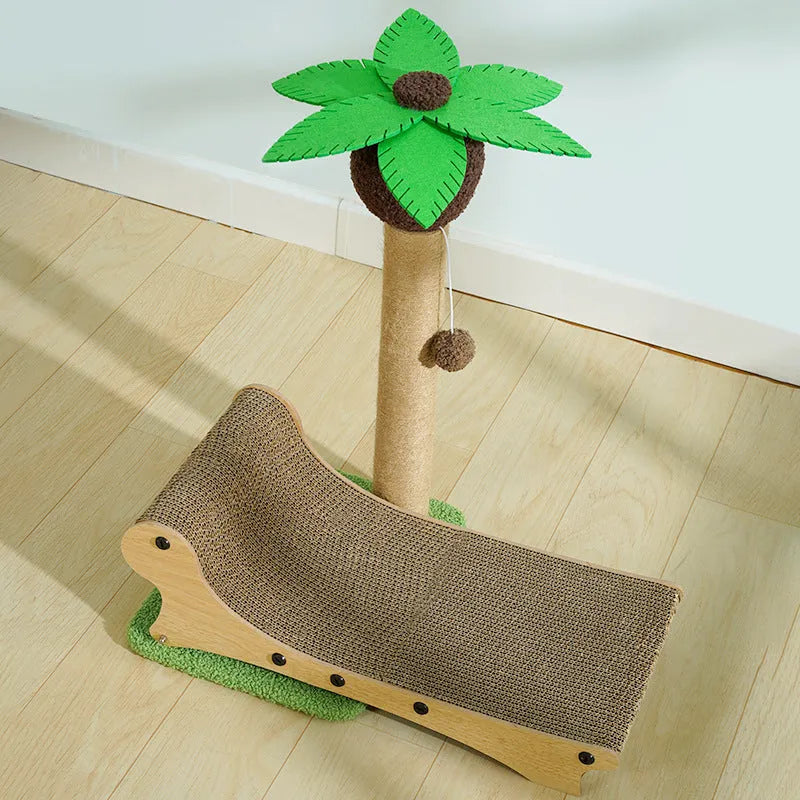 Solid wooden beach chair for cats with a hemp mat, serving as a multifunctional pet bed and scratch board.