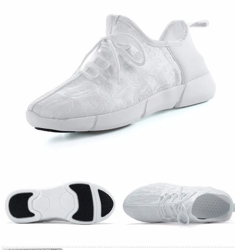 Men and women lightweight flying woven cloth loafers in white with EVA sole and round toe