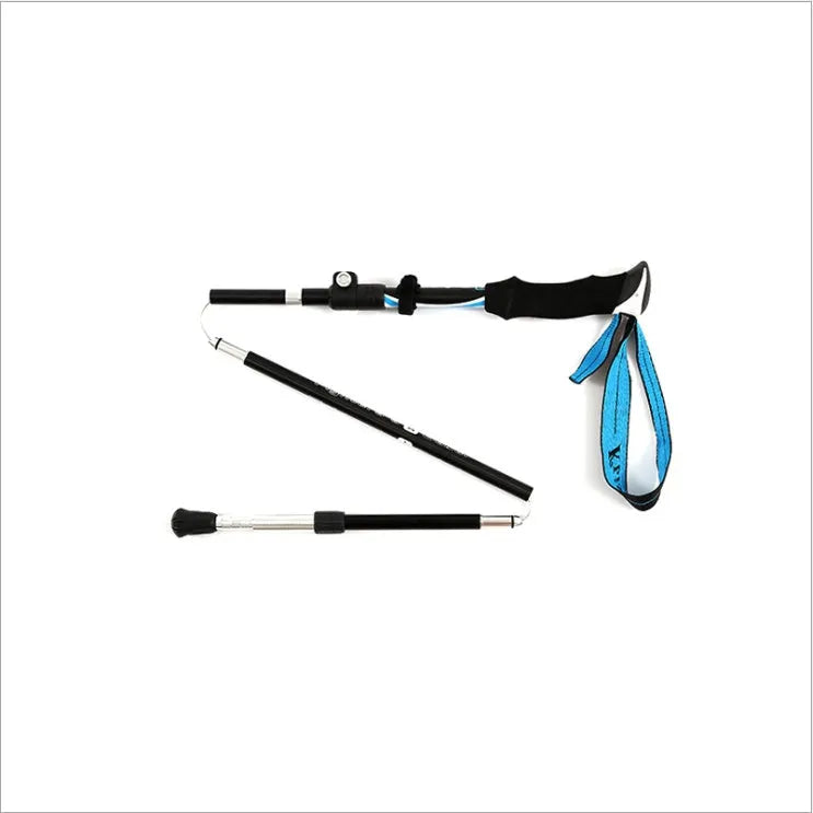 Folding telescopic trekking pole in aluminium alloy with adjustable length 36-130cm in black blue colour