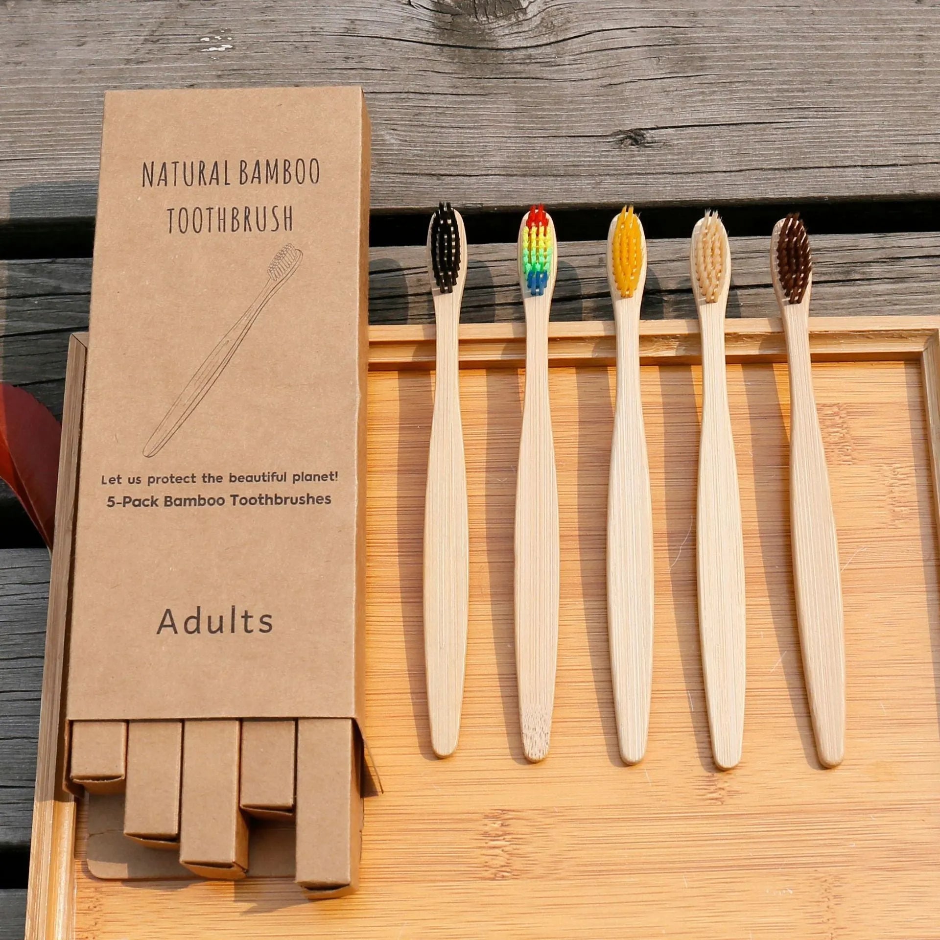 Eco friendly bamboo soft fibre toothbrush with biodegradable handle for adults