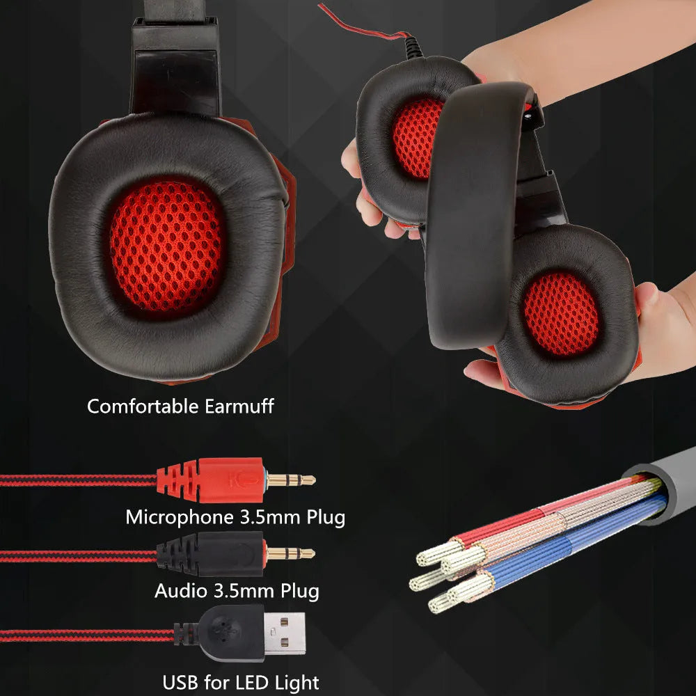 Wired gaming headset with microphone, 3.5mm straight plug, braided cable, black blue colour option