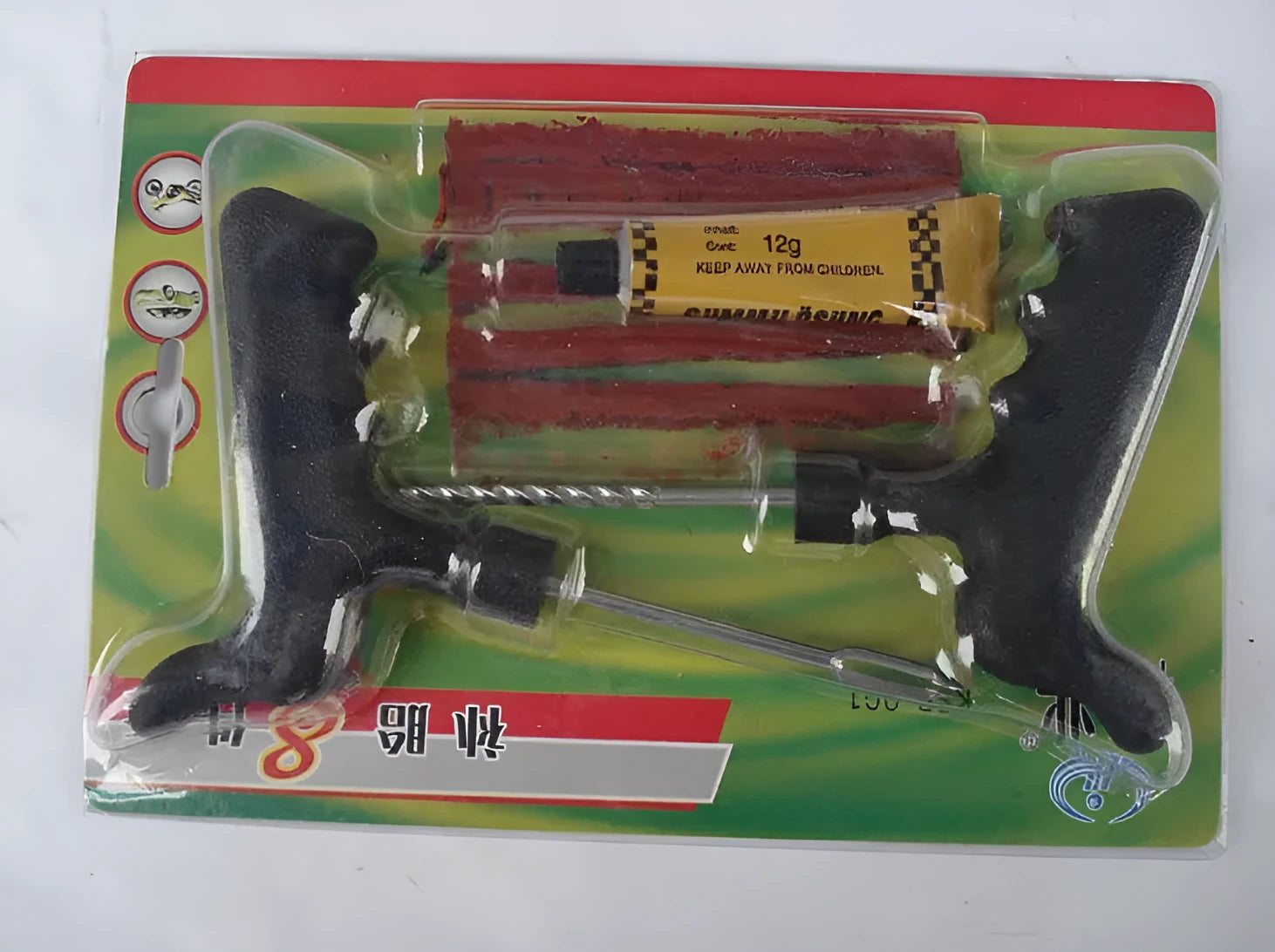 8-piece vacuum tyre repair tool kit with rubber strips and glue for car motorcycle puncture repair