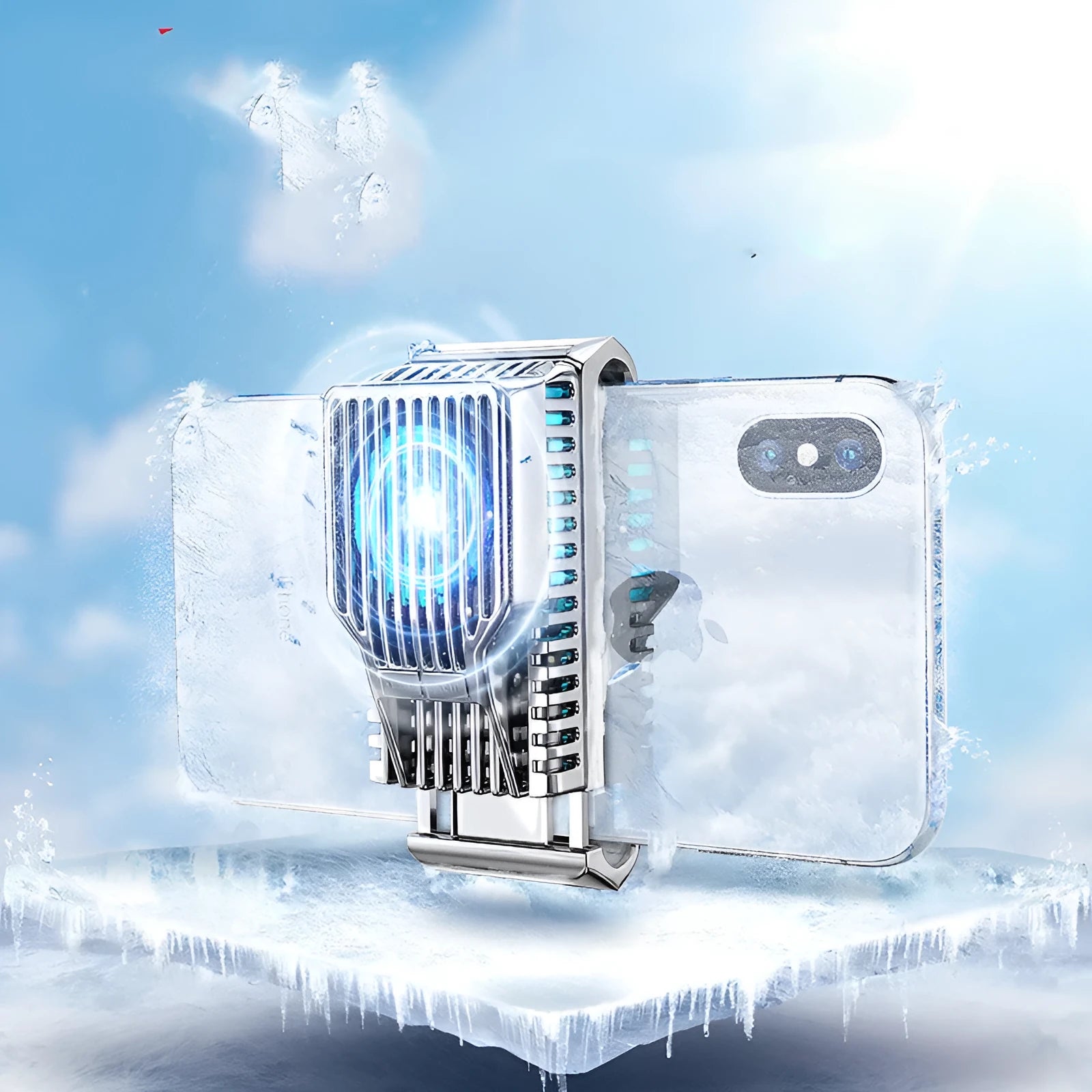 Mobile phone radiator cooling accessory with clip for 4-7 inch smartphones in black colour