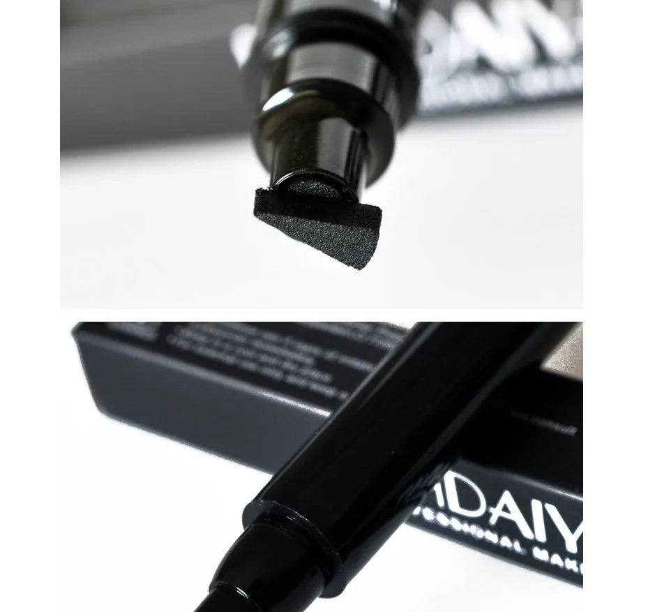 Double-headed seal eyeliner pen in black with triangle seal tip and waterproof 2-in-1 design.