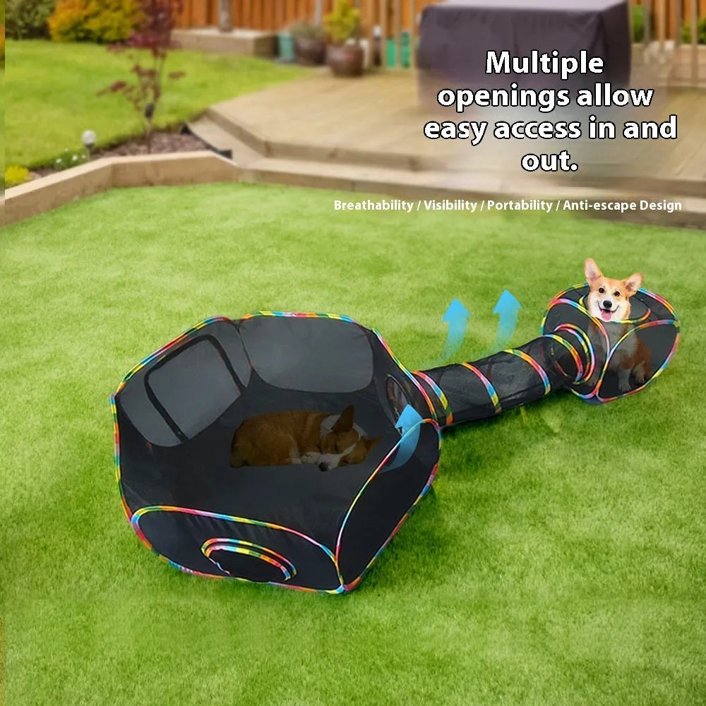 Foldable mesh cat roll cage in various configurations including squares, tent, and hexagonal designs