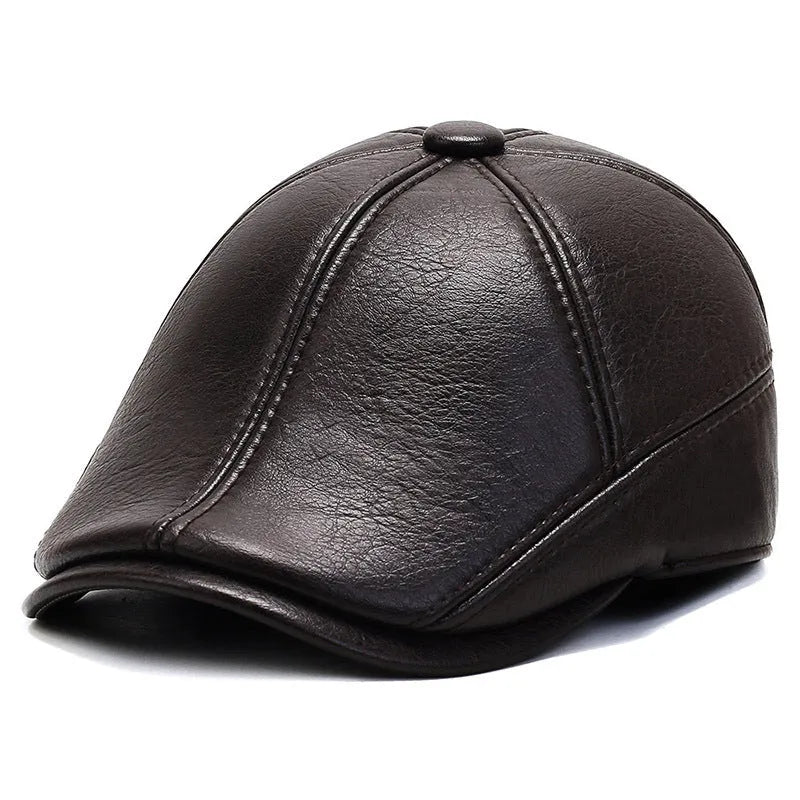 Korean style men's peaked cap adjustable polyester conical crown black brown casual hat