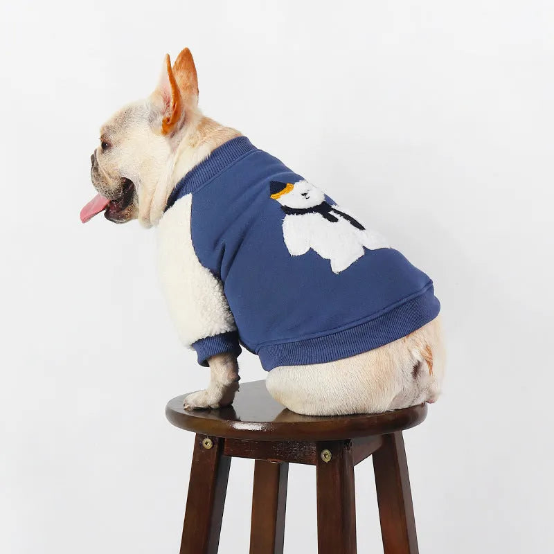 Dark blue fleece-lined cotton dog jumper for winter in large sizes