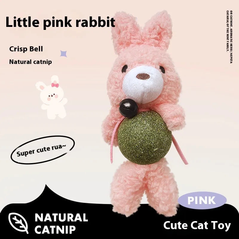 Brown bear plush cat toy with a bell and a mint ball for chewing, measuring 15cm tall.