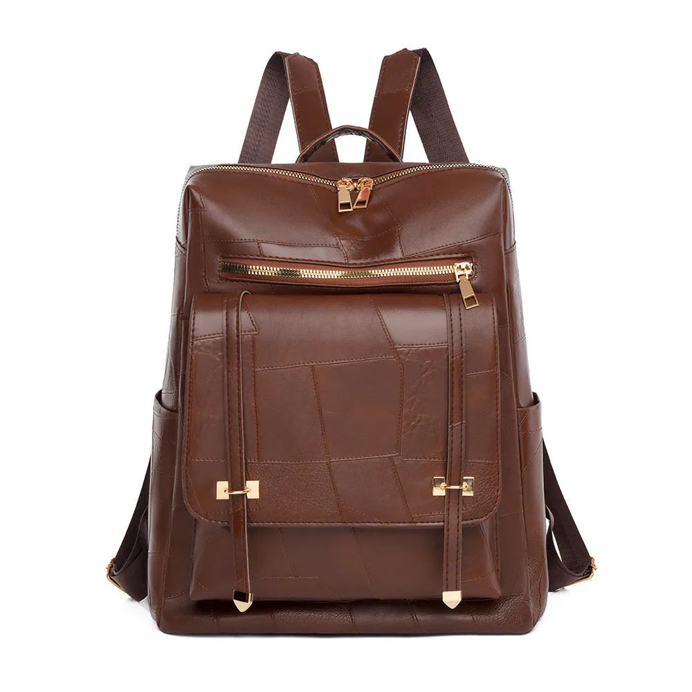 Women's PU leather backpack in urban simplicity style with three-dimensional pockets