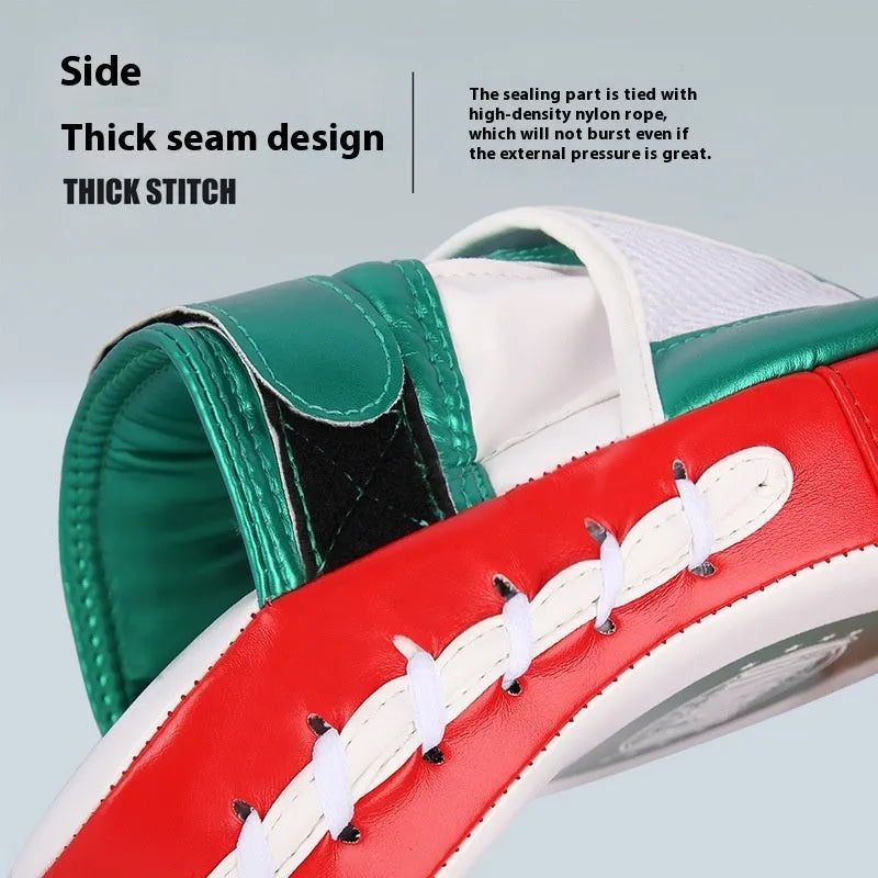 Vertical gold and green PU boxer Sanda baffle target for portable home training.