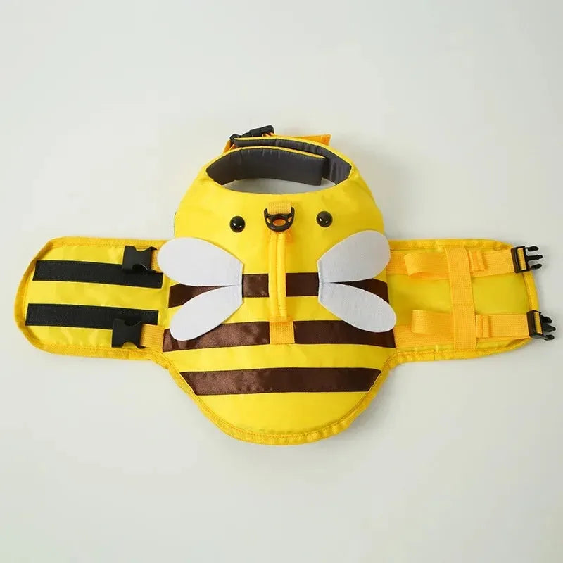 Green dog life vest with reflective trim and adjustable straps for swimming safety.