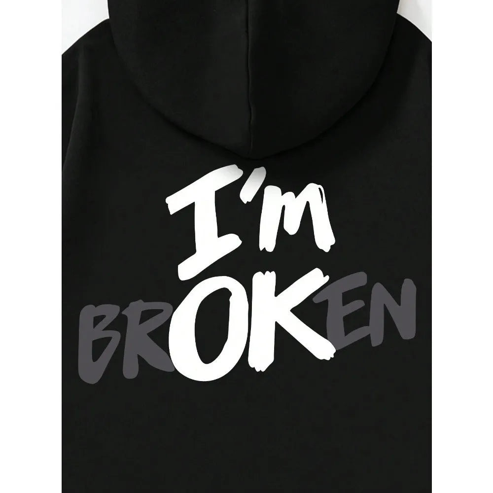 Men's black pullover hoodie with 3D stereo print pattern on front, long sleeves, spandex fabric